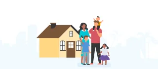 Illustration of a family celebrating their new home purchase